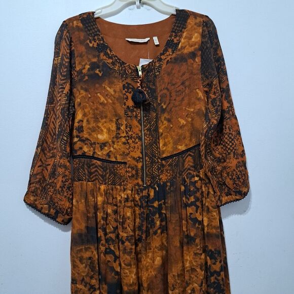 Soft Sorroundings Venetian Batik Patterned Boho Midi Dress Orange Size 4 NWT - Picture 12 of 17